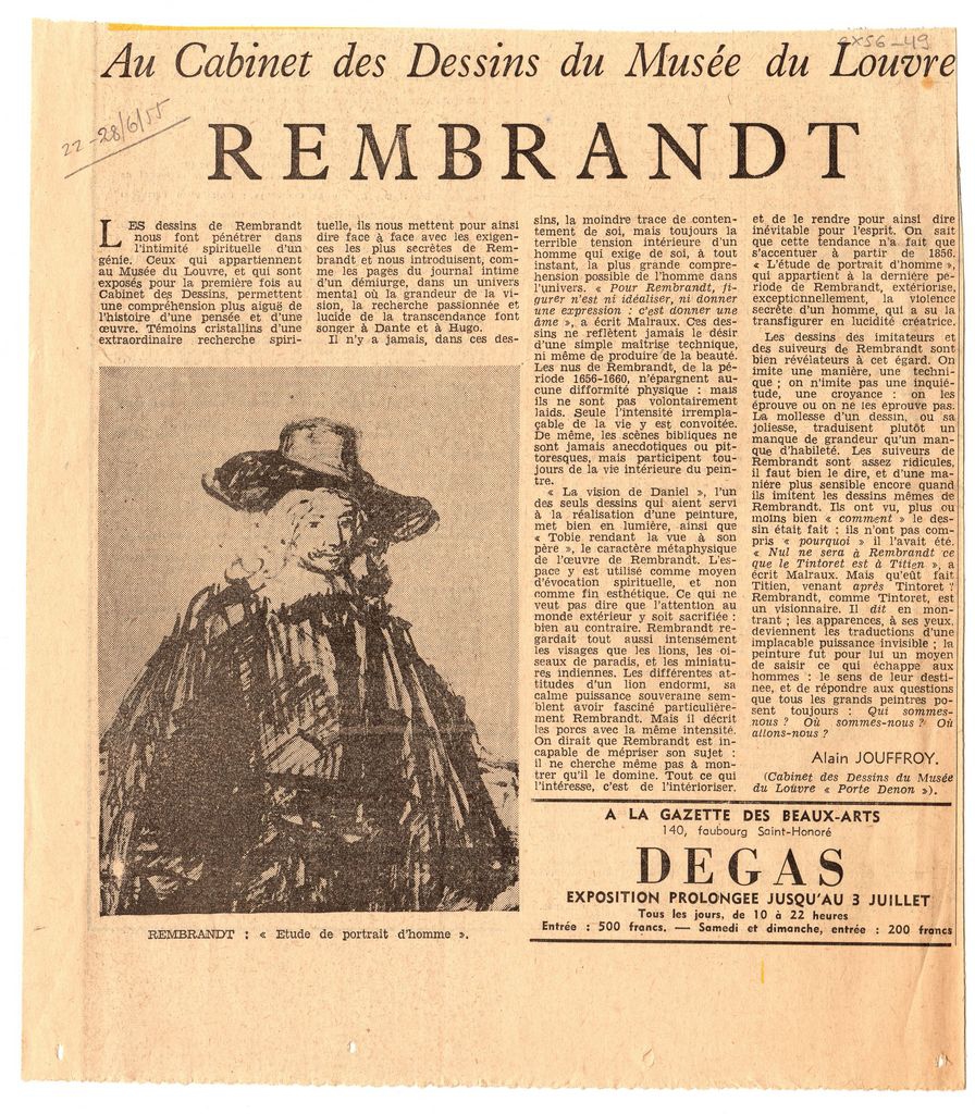 “Au cabinet des dessins du Musée du Louvre, Rembrandt”