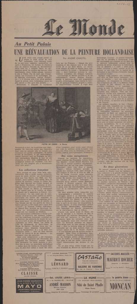 “Au Petit Palais. Une réévaluation de la peinture hollandaise”