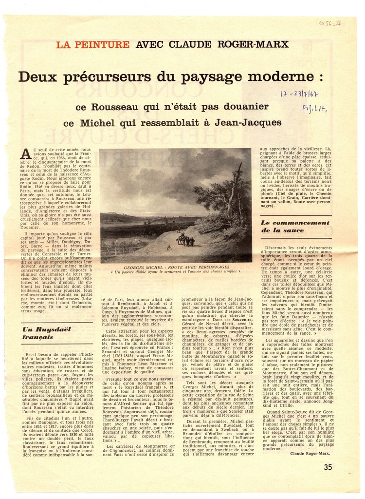 “Deux précurseurs du paysage moderne: ce Rousseau qui n’ était pas douanier ce Michel qui ressemblait à Jean-Jacques”