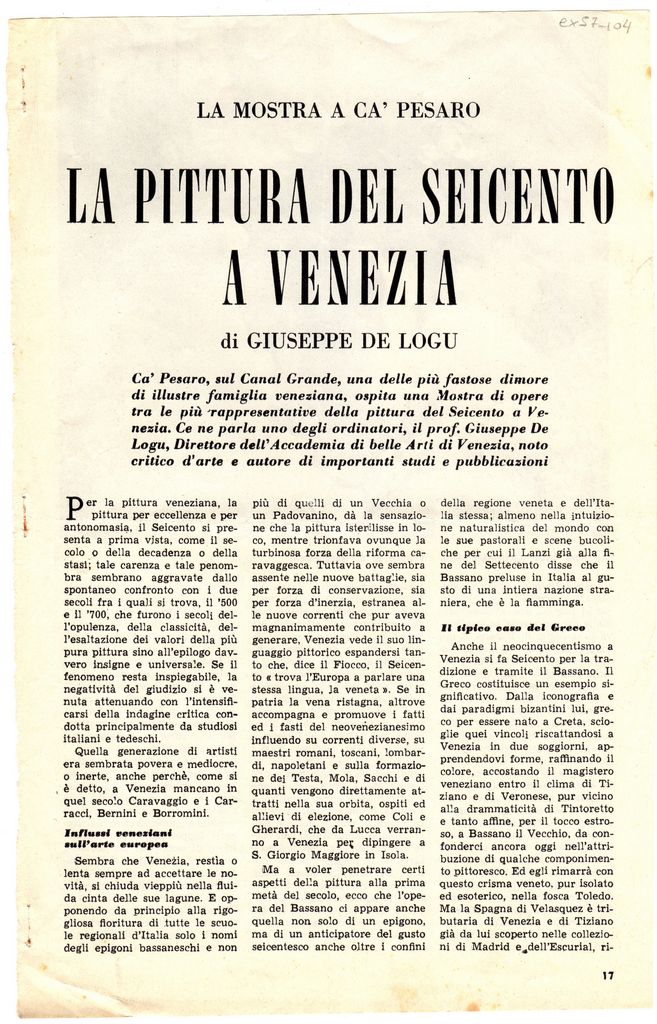 “La pittura del seicento a Venezia”