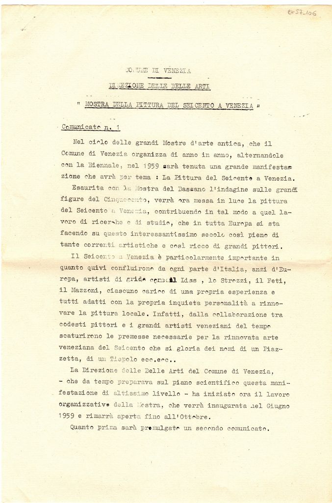 Έκθεση “Mostra della pittura del seicento a Venezia”