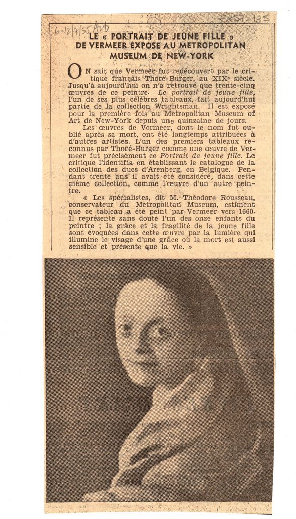 “Le ‘Portrait de jeune fille’ de Vermeer exposé au Metropolitan Museum de New-York”