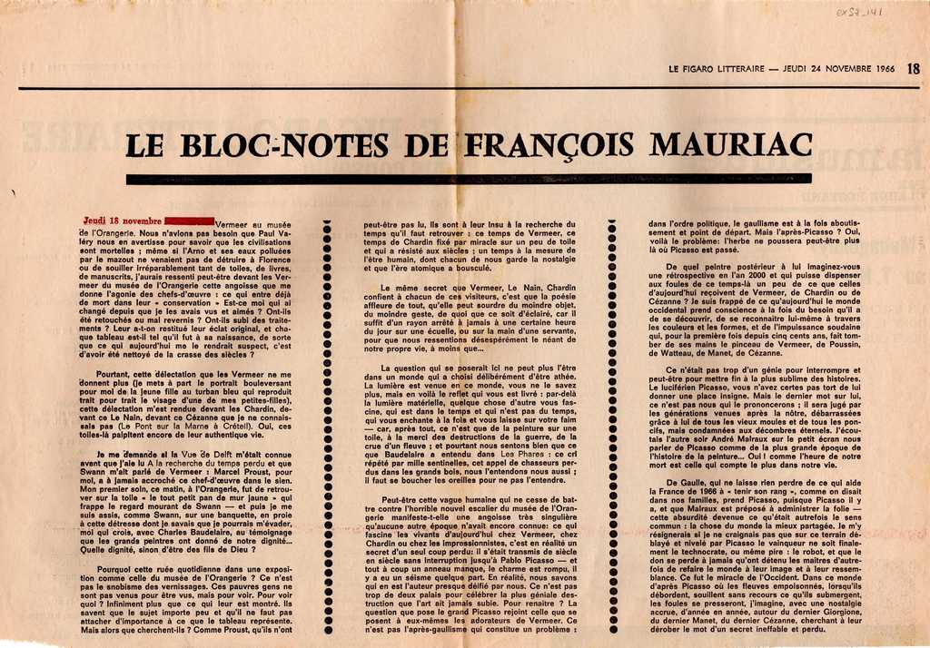 “Le bloc- notes de François Mauriac”