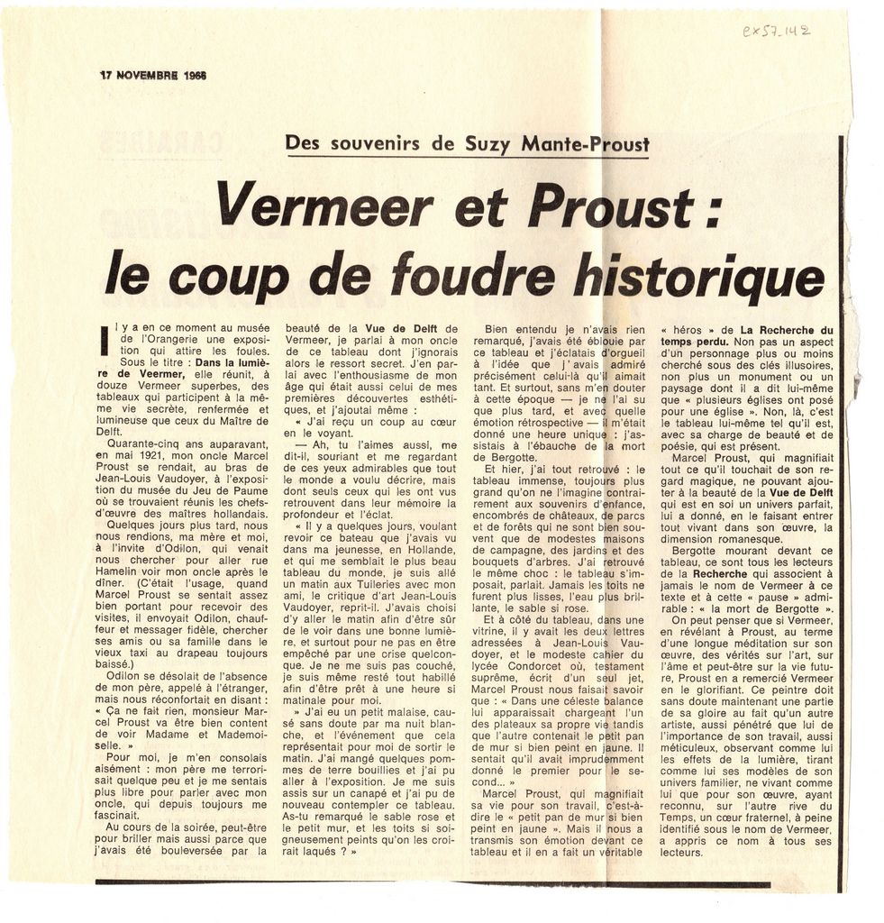 “Vermeer et Proust: le coup de foudre historique”