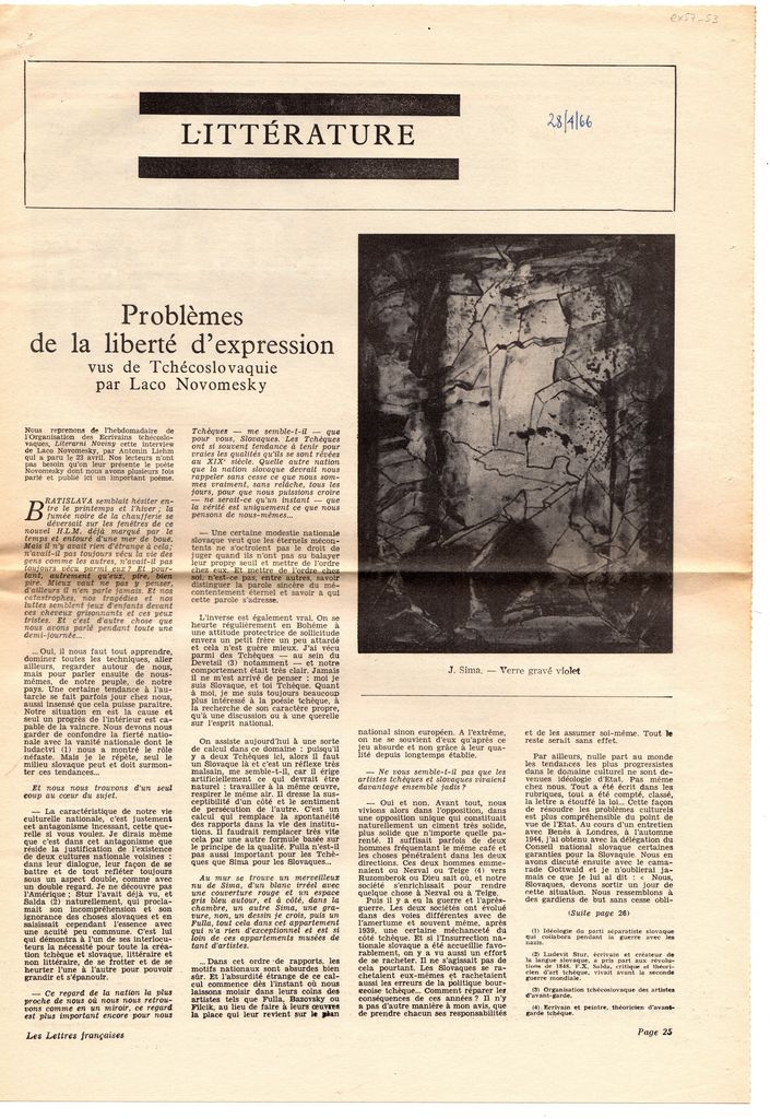 “Problèmes de la liberté d’ expression vus de Tchécoslovaquie par Laco Novomesky”