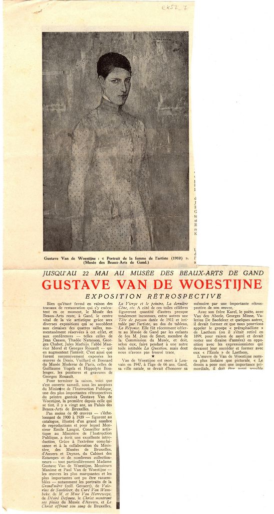 “Jusqu’ au 22 mai au Musée des Beaux-Arts de Gand Gustave van de Woestijne exposition rétrospective”