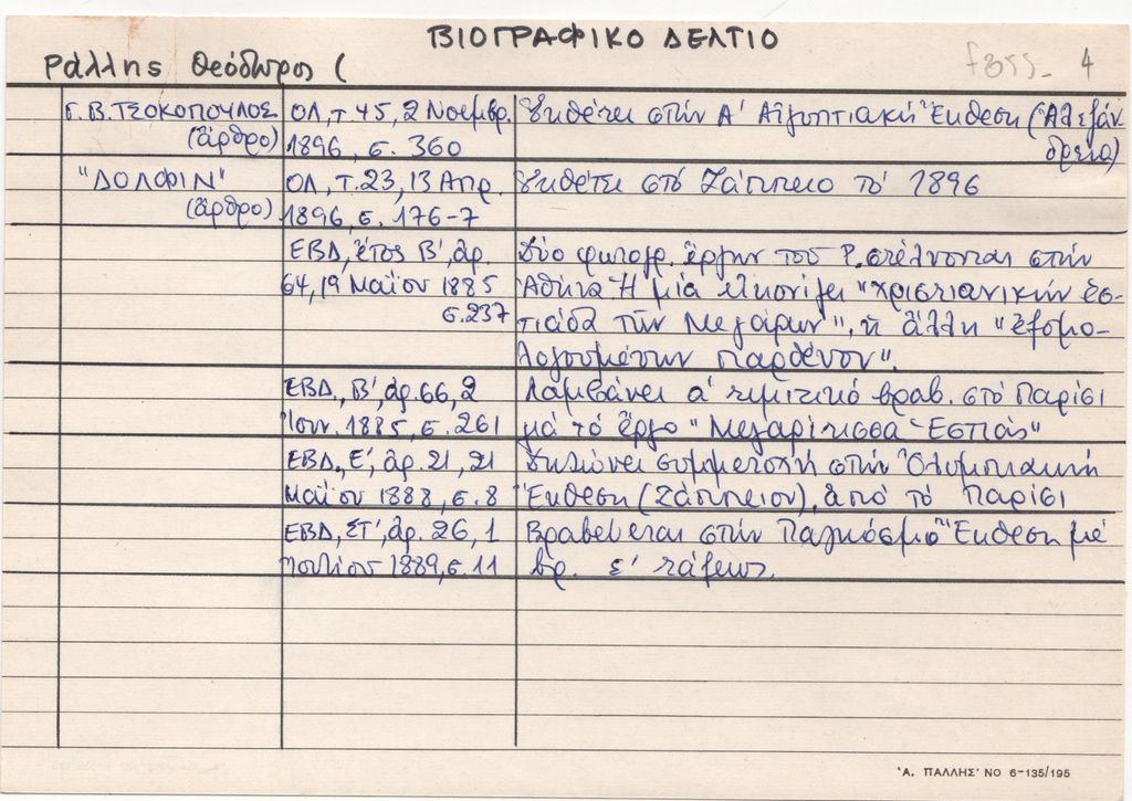 Βιογραφικό δελτίο Θεόδωρου Ράλλη