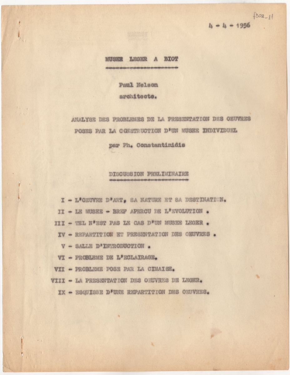 “Analyse des problèmes de la presentation des oeuvres posés par la contruction d’ un musée individuel”