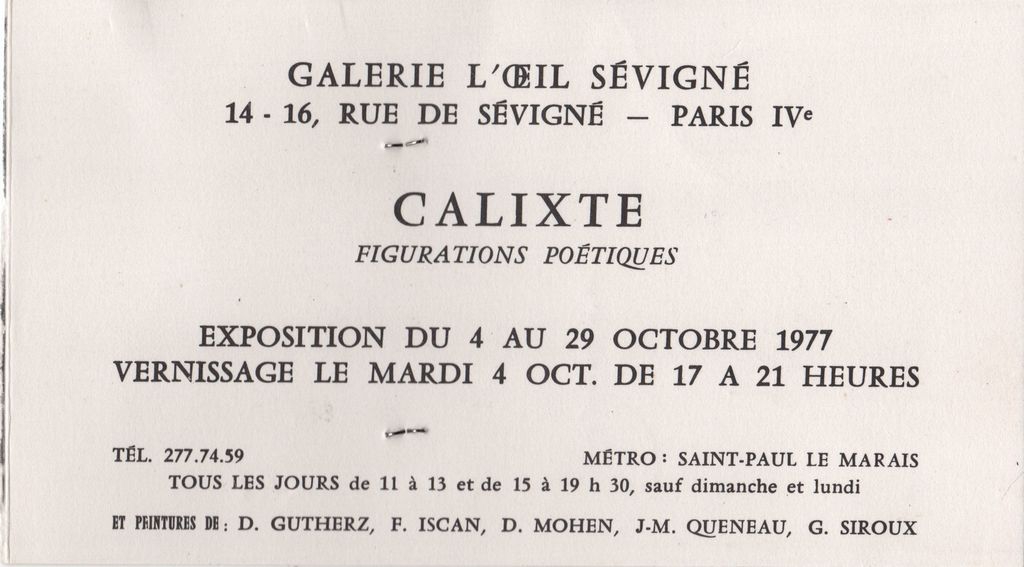 ‘Εκθεση “Calixte. Figurations Poétiques”