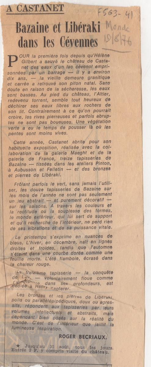 “Bazaine et Libéraki dans les Cévennes”
