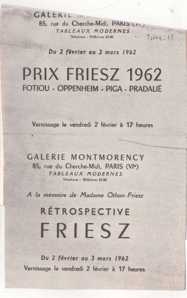 Έκθεση “Prix Friesz 1962, Fotiou-Oppenheim-Piga-Pradalié”