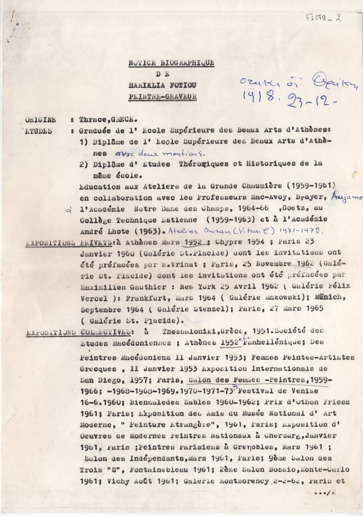 Βιογραφικό σημείωμα της Χαρίκλειας Φωτίου-Χατζησάββα