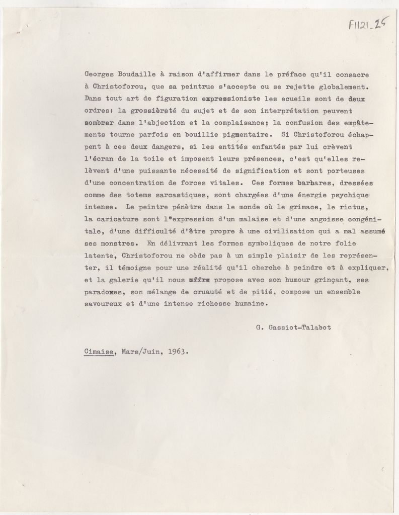 Αποδελτίωση άρθρου με κριτική έκθεσης του Τζων Χριστοφόρου