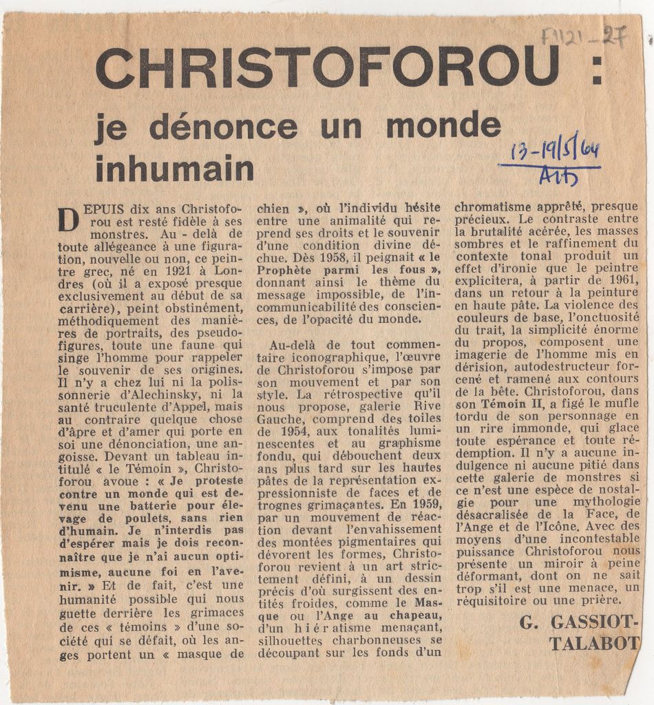 “Christoforou: je dénonce un monde inhumain”