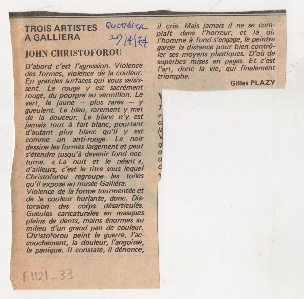 “Trois artistes à Galliera. John Christoforou”