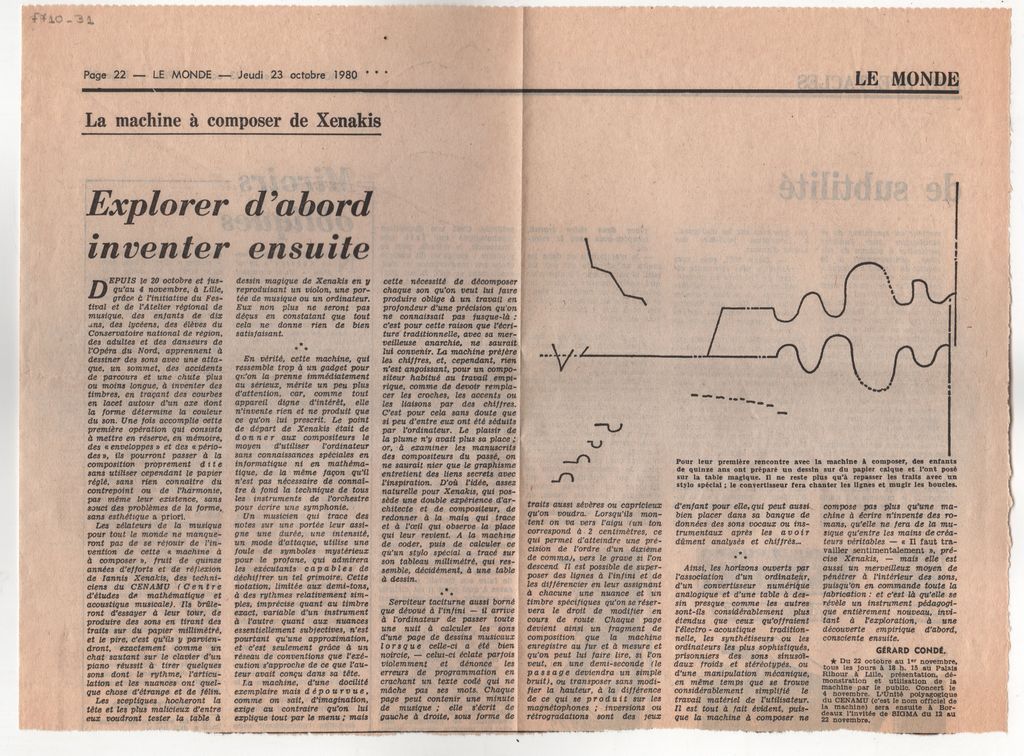 “La machine à composer de Xenakis. Explorer d’abord inventer ensuite”