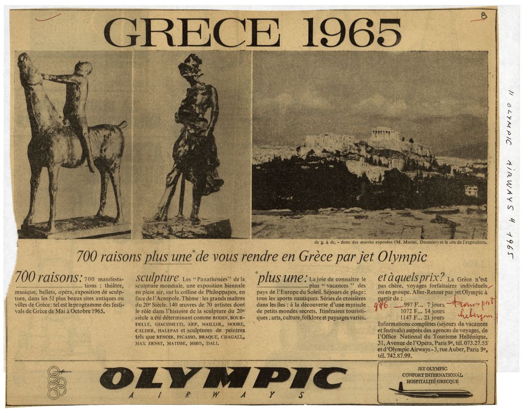 “Grèce 1965. 700 raisons plus une de vous rendre en Grèce par jet Olympic”