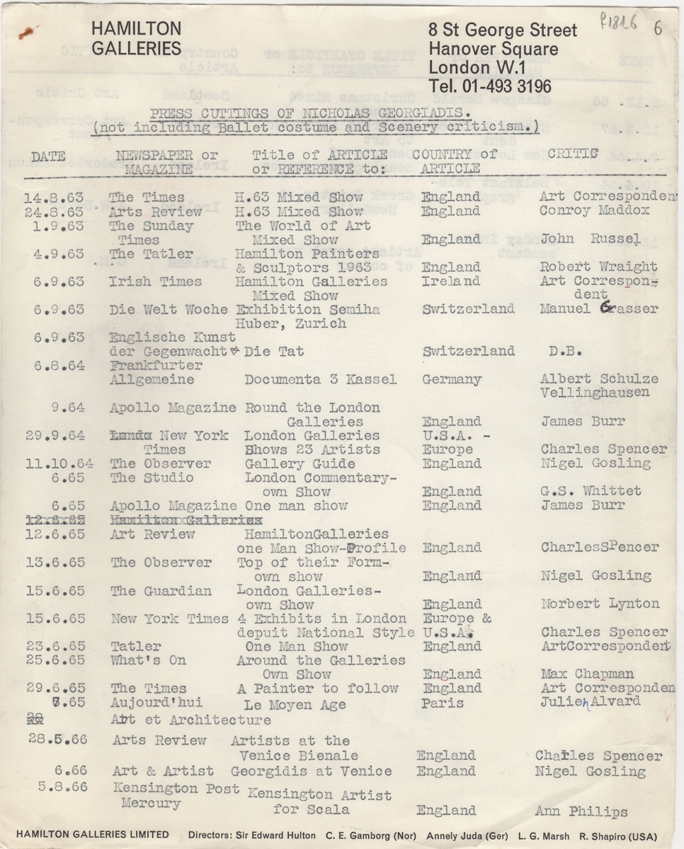 “Press cuttings of Nicholas Georgiadis”