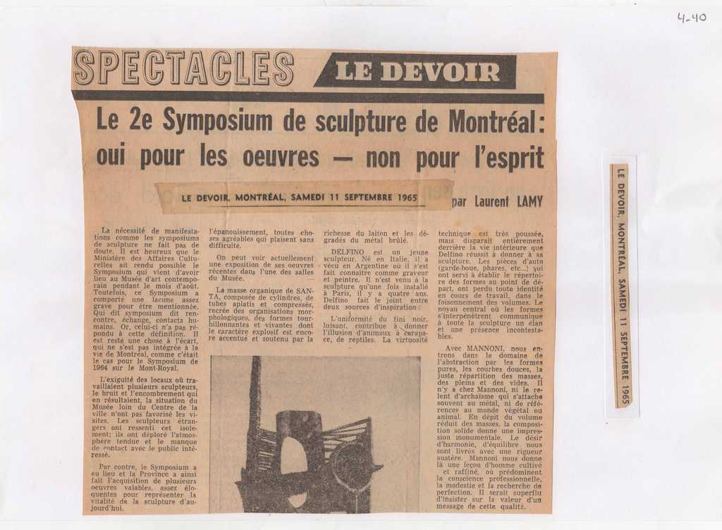 “Spectacles. Le 2e Symposium de sculpture de Montréal: oui pour les oeuvres – non pour l’ esprit”