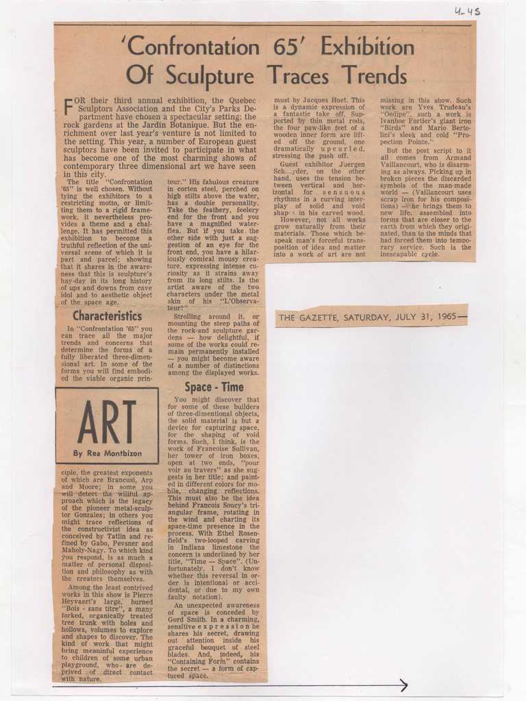 “«Confrontation 65» Exhibition of Sculpture Traces Trends”