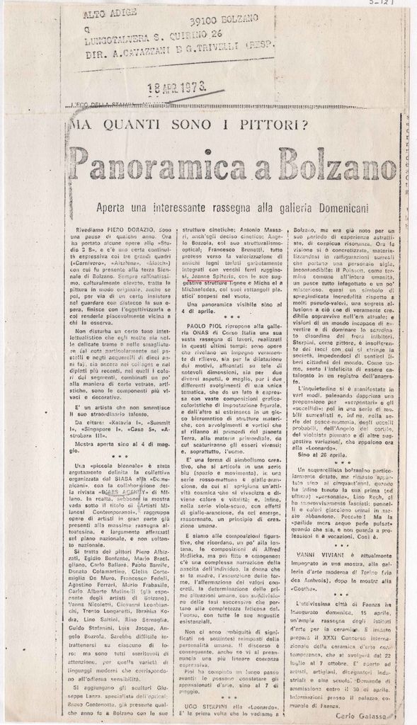 “Panoramica a Bolzano. Apperta una interessante rassegna alla galleria Domenicani”