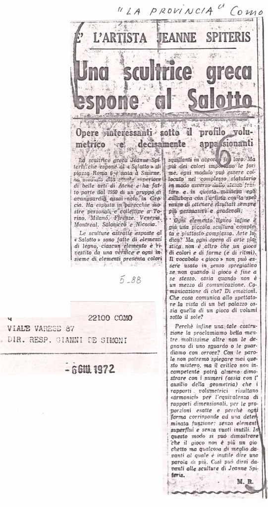 “Una scultrice greca espone al Salotto”