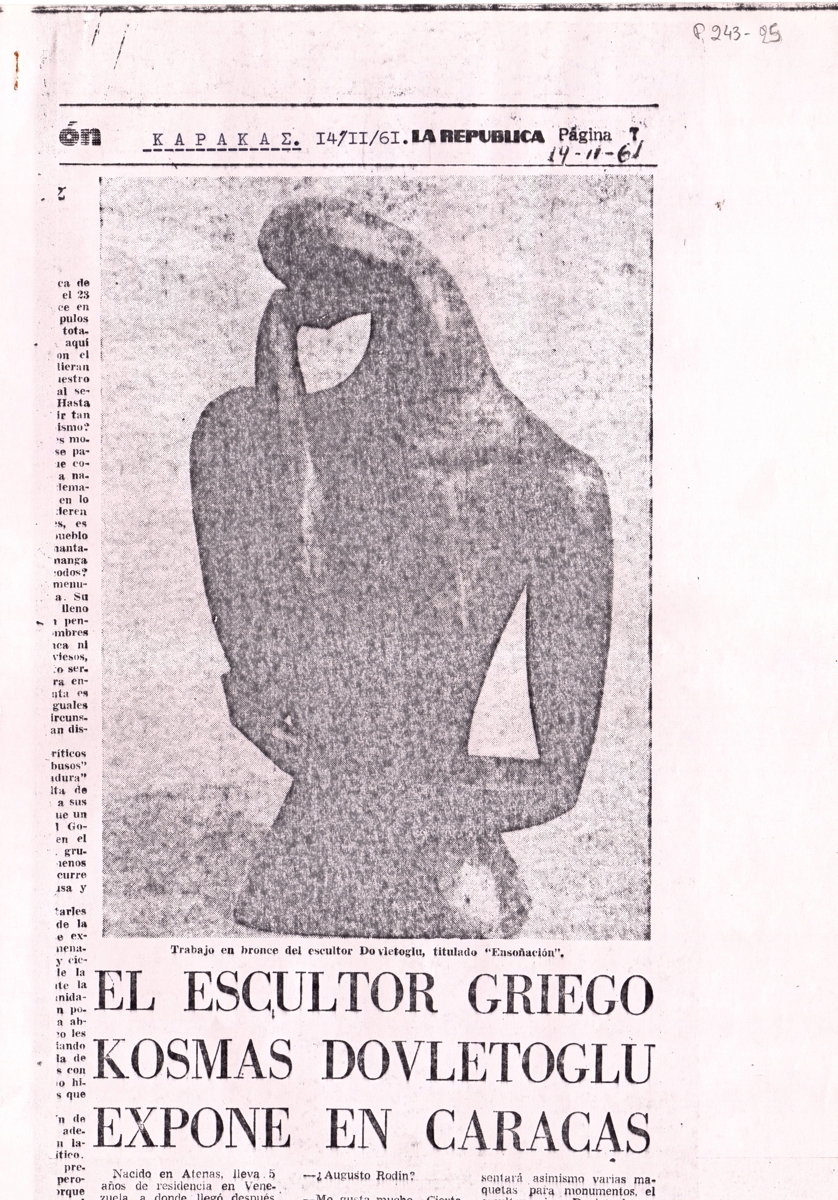 “El Escultor griego Kosmas Dovletoglu expone en Caracas”