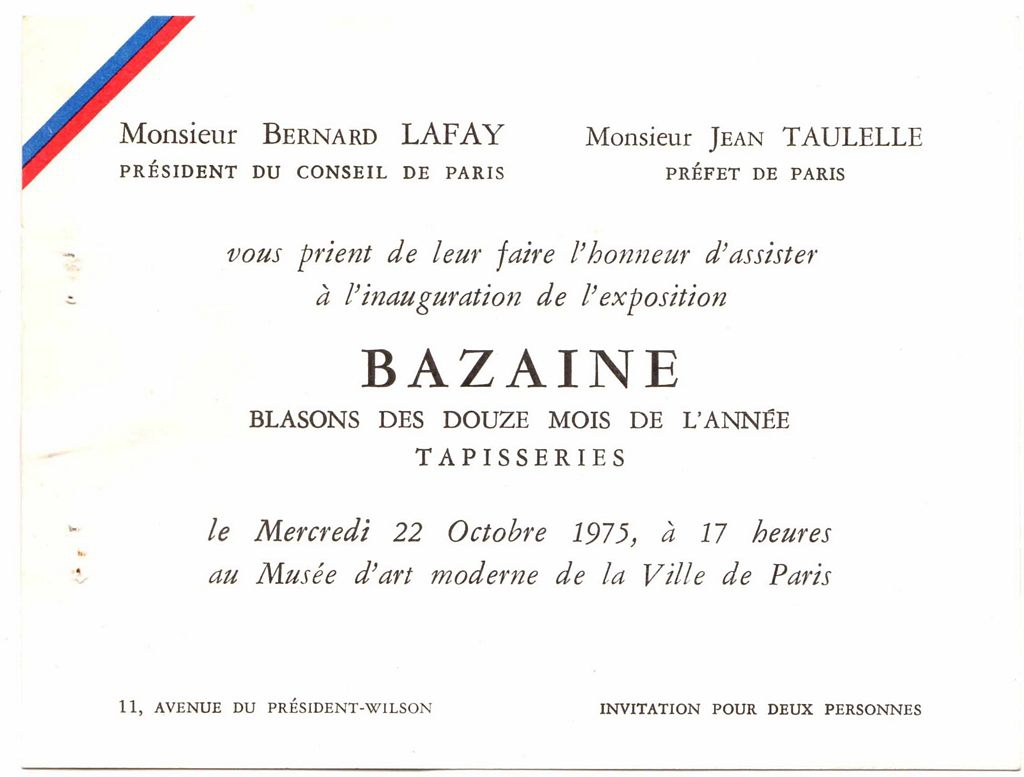 Έκθεση Bazaine “Blasons des douze mois de l’ année. Tapisseries”.