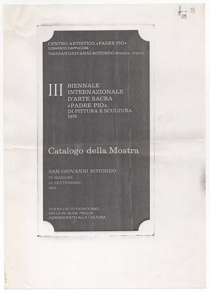 Έκθεση “III Biennale Internazionale d’Arte Sacra «Padre Pio» di Pittura e Scultura 1976”