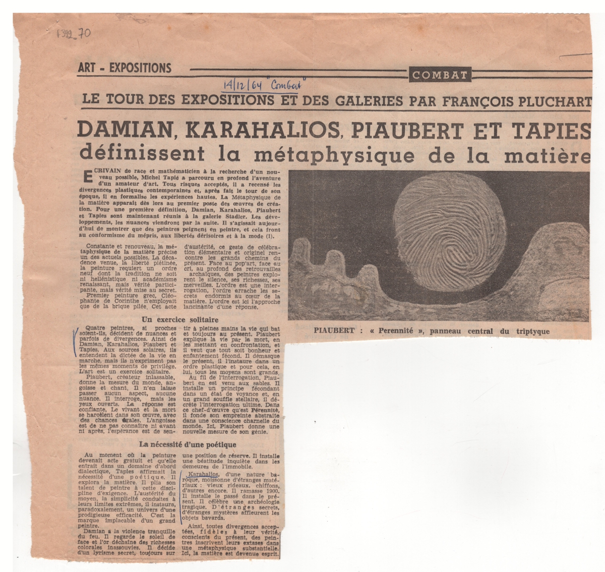 “Damian, Karahalios, Piaubert et Tapies définissent la métaphysique de la matière”