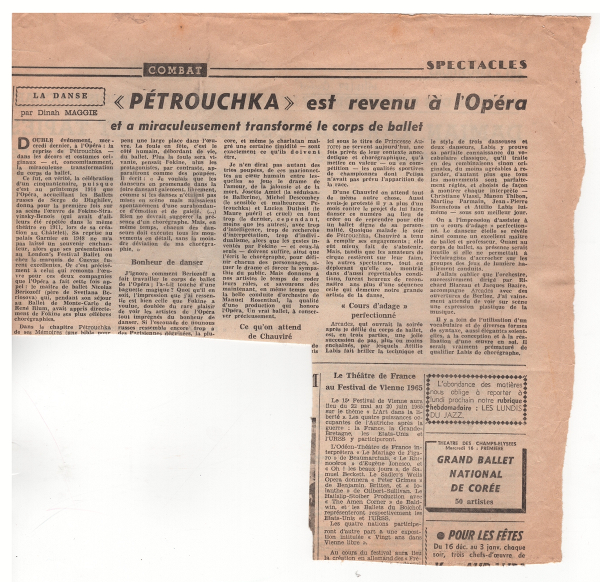 “Pétrouchka est tevenu à l’ Opéra et a miraculeusement transformé le corps de ballet”