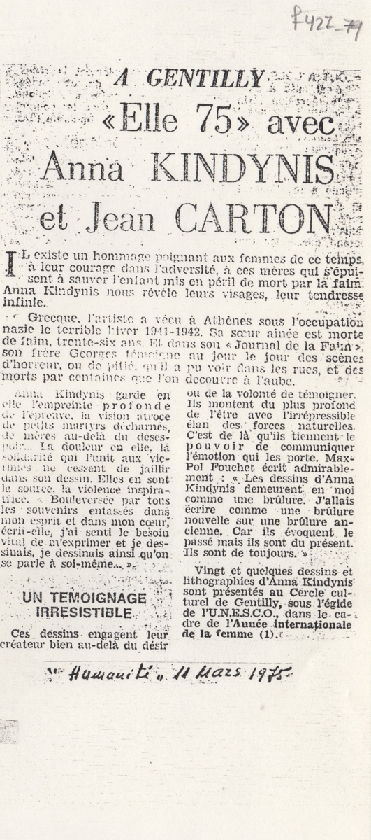 “À Gentilly ‘Elle 75’ avec Anna Kindynis et Jean Carton”